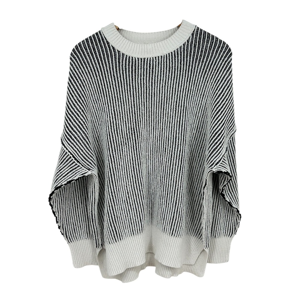 Natural Reflections Striped Oversized Knit Sweater Black‎ White Small